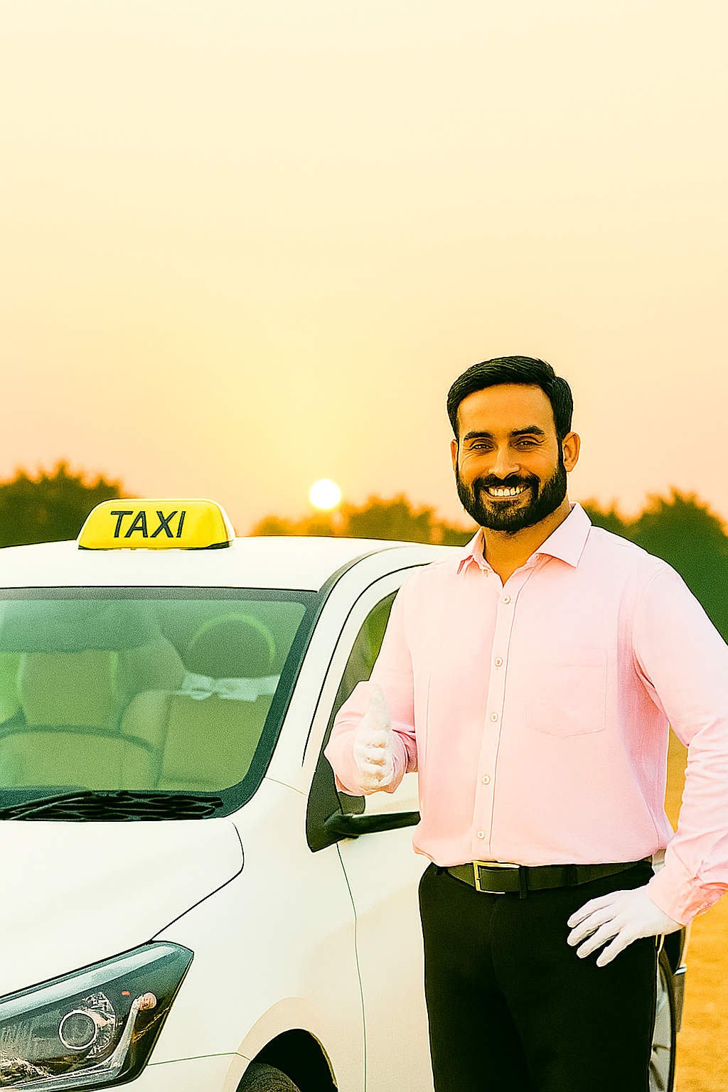 a clean white taxi c